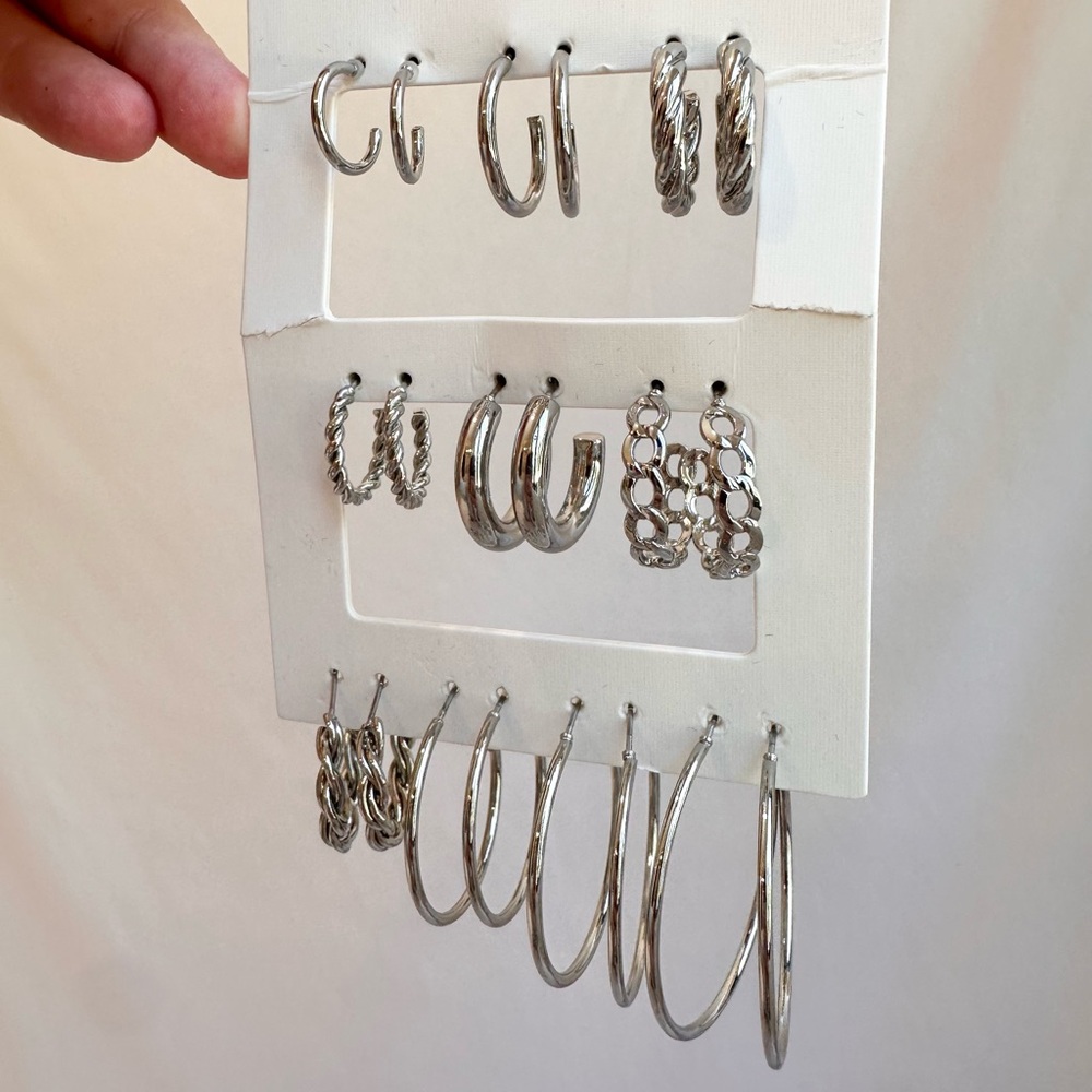 Silver Hoop Earring Set of 10